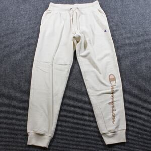 Champion Joggers Men's M Cream Fleece Logo Athletic
